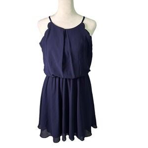 BCX Scalloped Neck Navy Blue Mini Dress Size Medium
